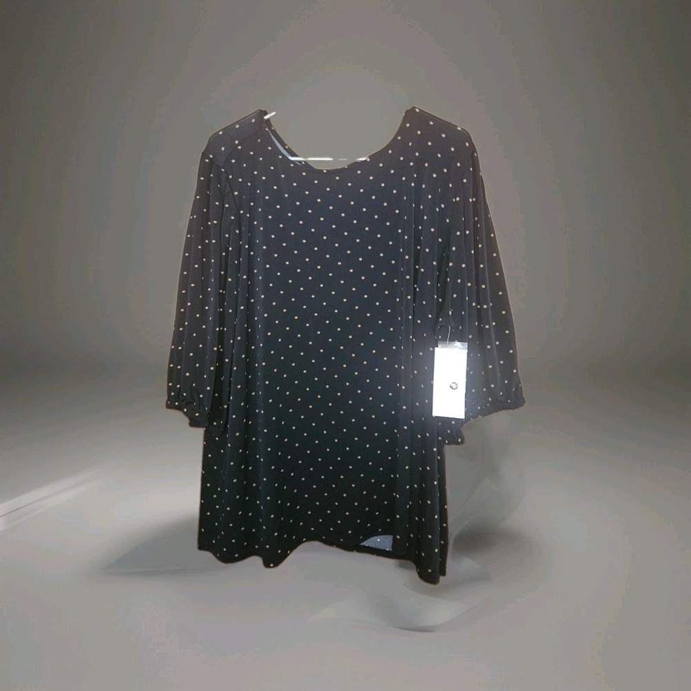 NWT Nordstrom Women's Plus Size Blouse Size 3X Black With Gold‎ Polkadots